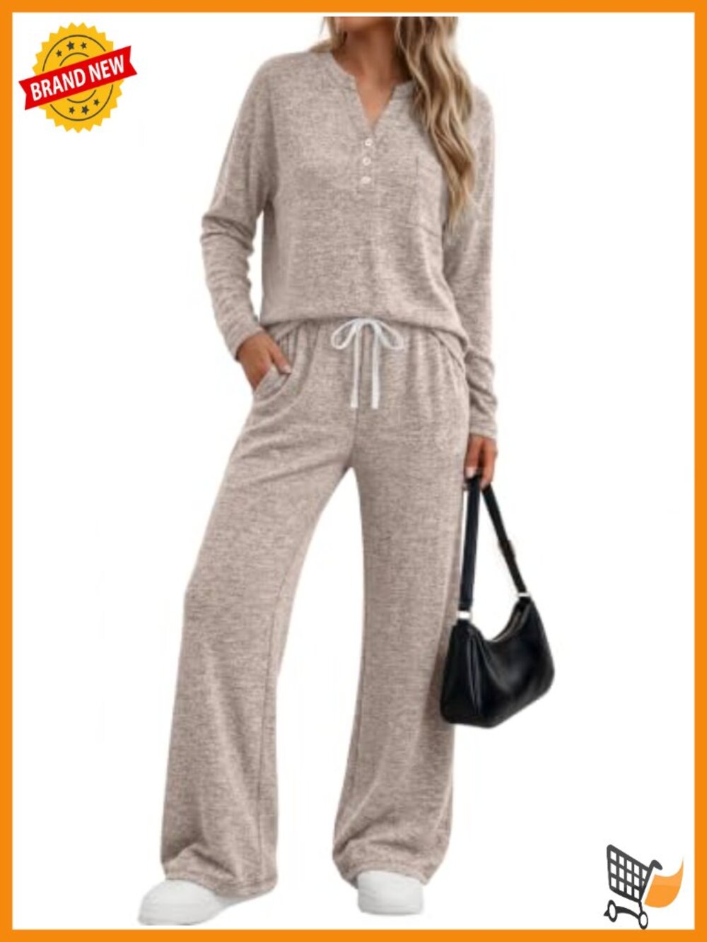 Women's Brushed Fleece Henley Lounge Set with Pockets